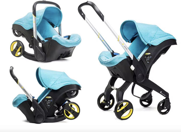 Kinderwagen - Kinderwagen - Bedje - Buggy - Autostoel - Opvouwbaar naar autostoel - RVS frame - Groen/Zwart