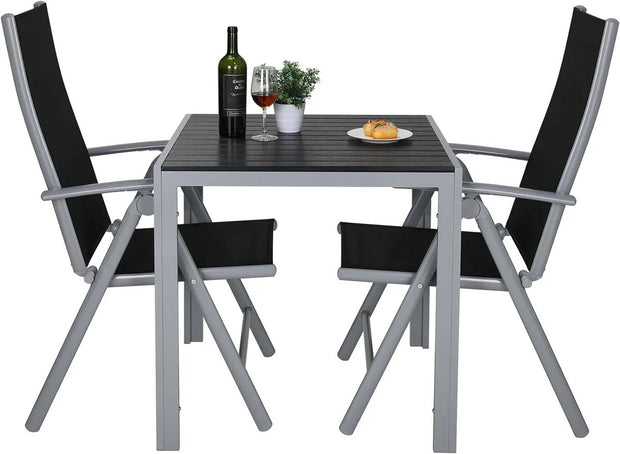Tuinset - Tuinstoelen - Tuintafel - Tuinstoelen Verstelbaar - 3 Stuks - Aluminium - Tuintafel en Stoelenset voor Buiten - 2 Verstelbare Opvouwbare Stoelen met Hoge Rugleuning en 1 Tafel