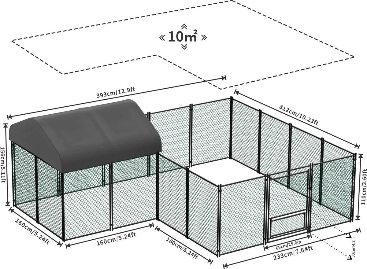 Trovado Kippenren met afdak - Kippenhok voor buiten - 4x3x1,5 M - 10 m2 - Kippen Ren - Hok met overkapping - Tuin - Boerderij