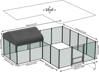 Trovado Kippenren met afdak - Kippenhok voor buiten - 4x3x1,5 M - 10 m2 - Kippen Ren - Hok met overkapping - Tuin - Boerderij