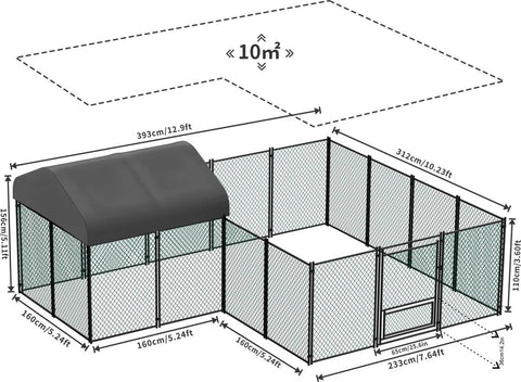 Trovado Kippenren met afdak - Kippenhok voor buiten - 4x3x1,5 M - 10 m2 - Kippen Ren - Hok met overkapping - Tuin - Boerderij