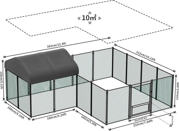 Trovado Kippenren met afdak - Kippenhok voor buiten - 4x3x1,5 M - 10 m2 - Kippen Ren - Hok met overkapping - Tuin - Boerderij