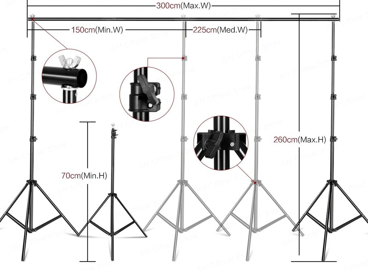 Photo Studio Softbox Lighting Kit with Background Frame - Backdrop System - Studio Photography - Includes 3 Backdrops, Tripod, Reflector Board and 4 Umbrellas - Complete Set