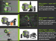 Kruislijnlaser - Lijnlaser - Waterpaslaser - Bouwlaser - Interieurlaser - Bouwvaklaser - Tegellaser - 16 stralen - 360 graden - 4D - 3D - 30 Meter - Koffer - Afstandsbediening - Accu Oplader - Opzet - Beugel/Steun - Clip - Handleiding - 2x Accu