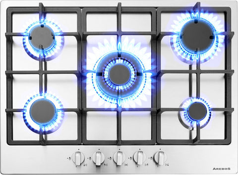 Gas hob 5 burners - Stainless steel - Incl. grids &amp; ignition protection