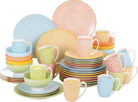 Luxe Serviesset – 32 delig – 8 persoons – Porselein - Bordenset – Dinner platen – Dessertborden - Kommen - Mokken - Schaaltjes - Meerkleurig