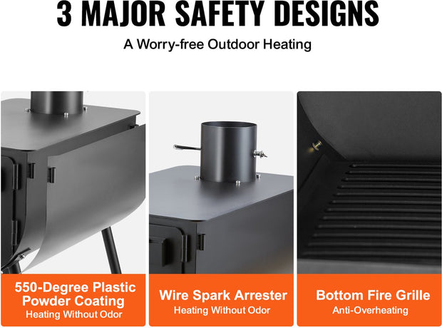 Draagbare Houtkachel - Camping Hot Tent BBQ-oven Buiten met Pijpen - 59 x 79 x 262 cm  - Kamergrootte 55 x 33 x 29,5 cm