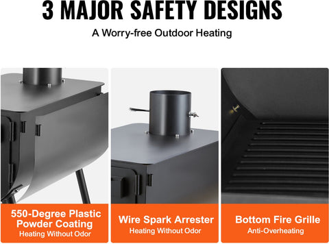 Draagbare Houtkachel - Camping Hot Tent BBQ-oven Buiten met Pijpen - Kamergrootte 55 x 33 x 29,5 cm