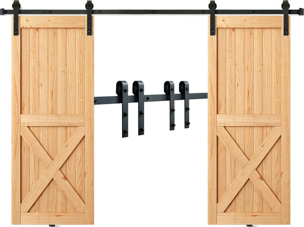 Schuifdeurbeslag - J-Vormig Systeem - 244 cm - 150 kg Draagvermogen - Soepel en Stil Glijden - Eenvoudige Installatie - Geschikt Voor Dubbele Deuren - Perfect Voor Slaapkamers, Kasten, Badkamers