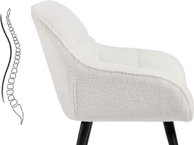 Fauteuil - Stoel - Leesstoel - Eetkamerstoel - eettafel - Teddystof - Zachte stof - Metalen poot - Wit