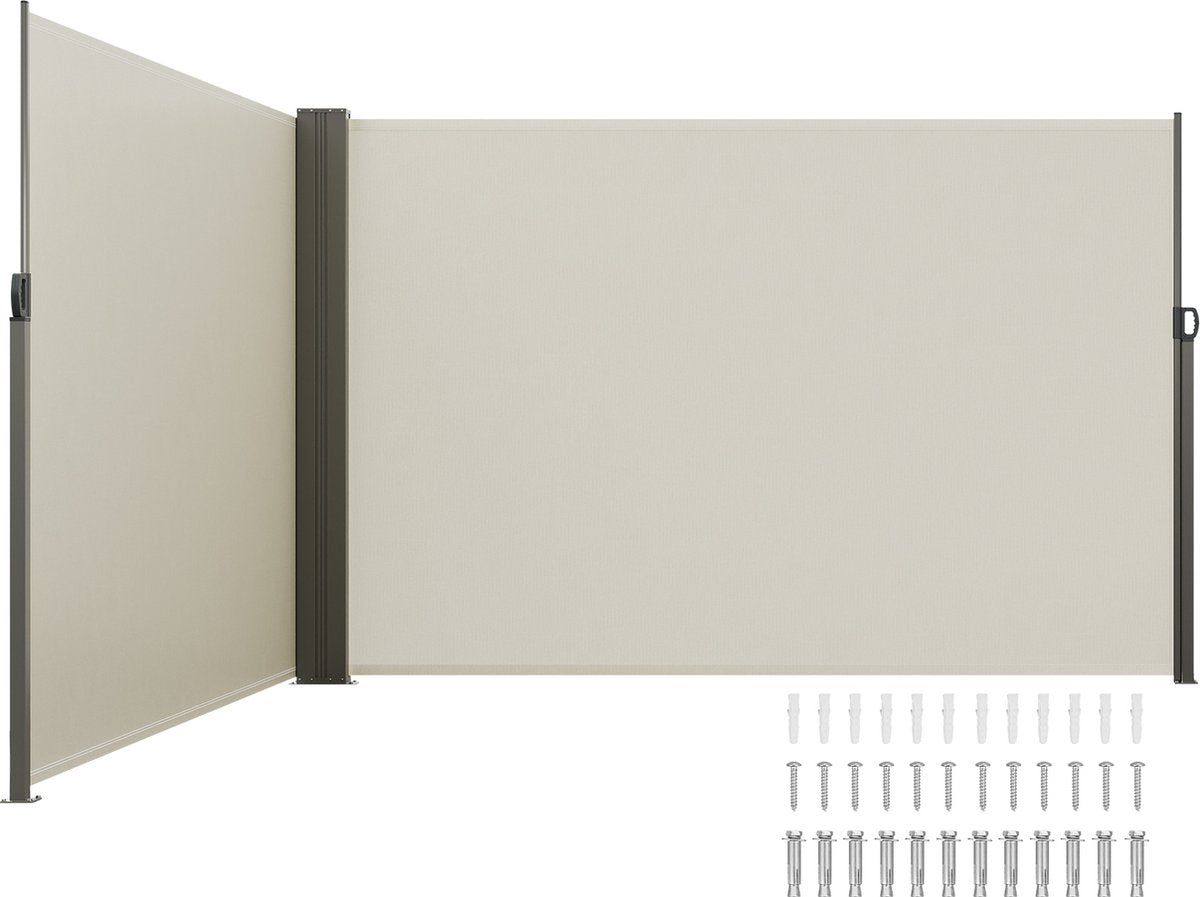 Zijluifel - Gemaakt van 180 g/m² Polyesterweefsel met PU-coating, 200 x 600 cm, met Uitschuifbare Handgreep en Veermechanisme, voor Balkons en Terrassen, Beige