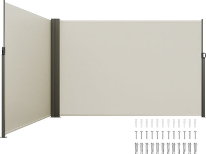 Zijluifel - Gemaakt van 180 g/m² Polyesterweefsel met PU-coating, 200 x 600 cm, met Uitschuifbare Handgreep en Veermechanisme, voor Balkons en Terrassen, Beige
