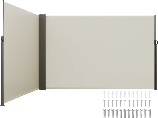 Zijluifel - Gemaakt van 180 g/m² Polyesterweefsel met PU-coating, 200 x 600 cm, met Uitschuifbare Handgreep en Veermechanisme, voor Balkons en Terrassen, Beige