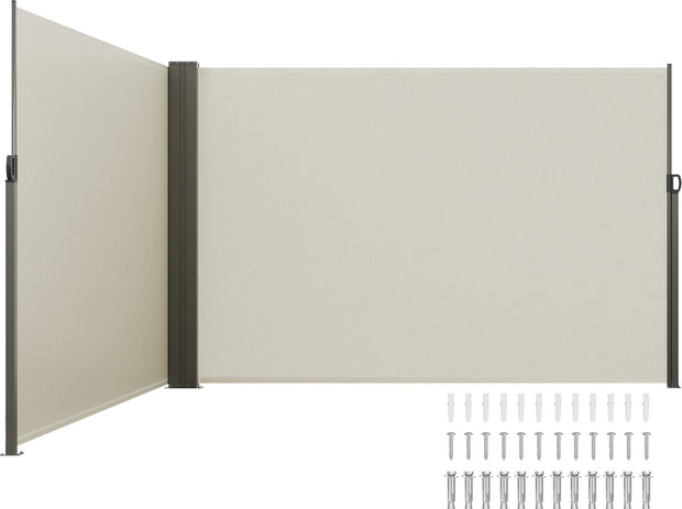 Zijluifel - Gemaakt van 180 g/m² Polyesterweefsel met PU-coating, 200 x 600 cm, met Uitschuifbare Handgreep en Veermechanisme, voor Balkons en Terrassen, Beige