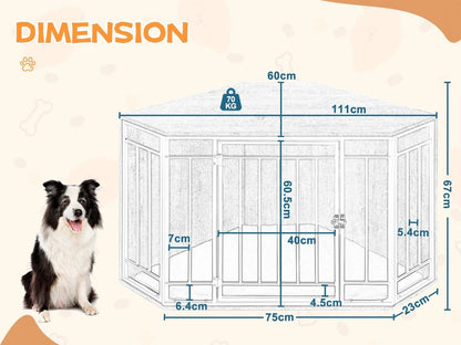 Hondenkennel Hoek - Hoekvormige Honden Bench - Dierenkennel - Bench Hond - Bench Kat - Honden Kussen - Hoek Bench - Bijzet Tafel Bench - Honden Hok - Binnen Kennel - Hout - 111x67x60CM - Grote Honden Kennel Met Hout - QUORE