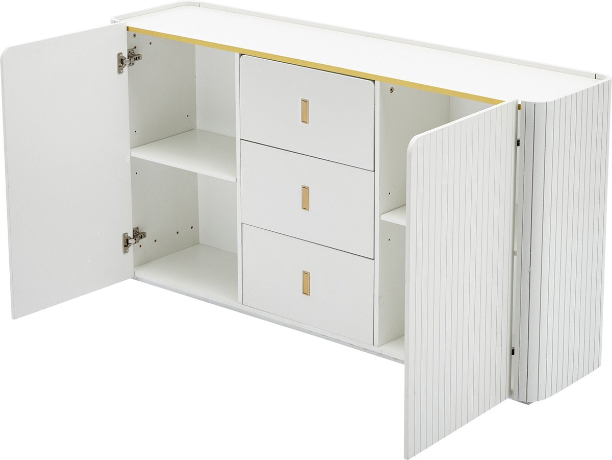 LED - Modern wit dressoir met LEDverlichting - 150x35x80 cm - 2 deuren, 3 lades en RGB-kleuren - Opbergkast voor woonkamer, eetkamer of hal - Wit