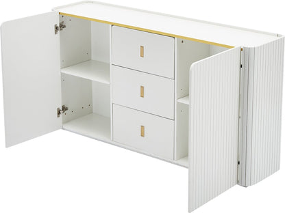 LED - Modern wit dressoir met LEDverlichting - 150x35x80 cm - 2 deuren, 3 lades en RGB-kleuren - Opbergkast voor woonkamer, eetkamer of hal - Wit