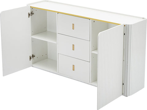 LED - Modern wit dressoir met LEDverlichting - 150x35x80 cm - 2 deuren, 3 lades en RGB-kleuren - Opbergkast voor woonkamer, eetkamer of hal - Wit