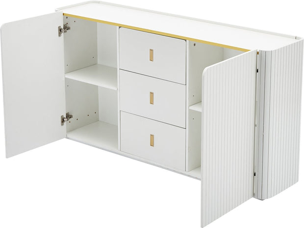 LED - Modern wit dressoir met LEDverlichting - 150x35x80 cm - 2 deuren, 3 lades en RGB-kleuren - Opbergkast voor woonkamer, eetkamer of hal - Wit