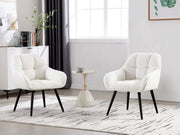 Fauteuil - Stoel - Leesstoel - Eetkamerstoel - eettafel - Teddystof - Zachte stof - Metalen poot - Wit