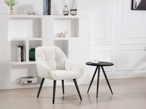 Fauteuil - Stoel - Leesstoel - Eetkamerstoel - eettafel - Teddystof - Zachte stof - Metalen poot - Wit