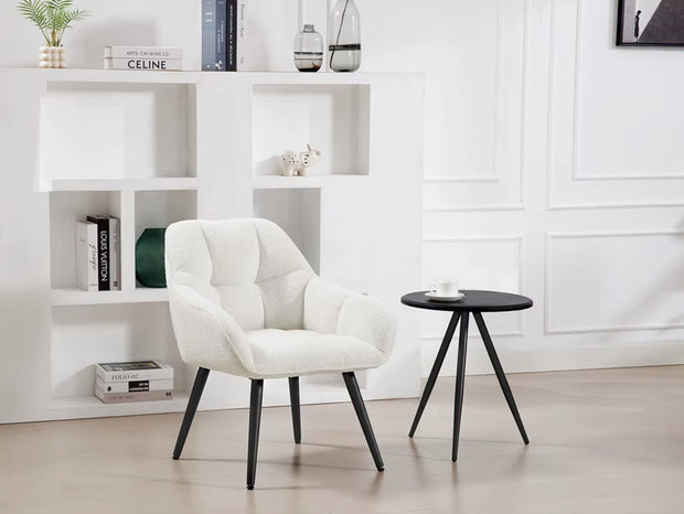 Fauteuil - Stoel - Leesstoel - Eetkamerstoel - eettafel - Teddystof - Zachte stof - Metalen poot - Wit