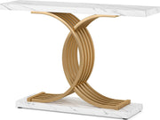 Gouden Consoletafel - Marmer - Moderne Toegangstafel - Rastervormige Metalen Voet - Hal Gang Woonkamer