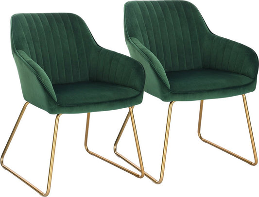 Eetkamerstoelen set van 2 - Luxueuze Velvet Stoelen - Eetkamerstoel - Stoelen met armleuning - Fluweel - Smaragd Groen