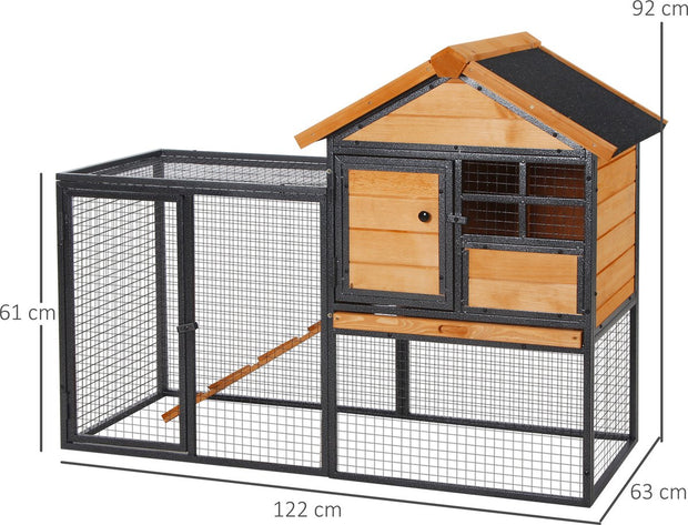 Konijnenhok verhoogd huisje met afsluitbare deur buiten hout metaal