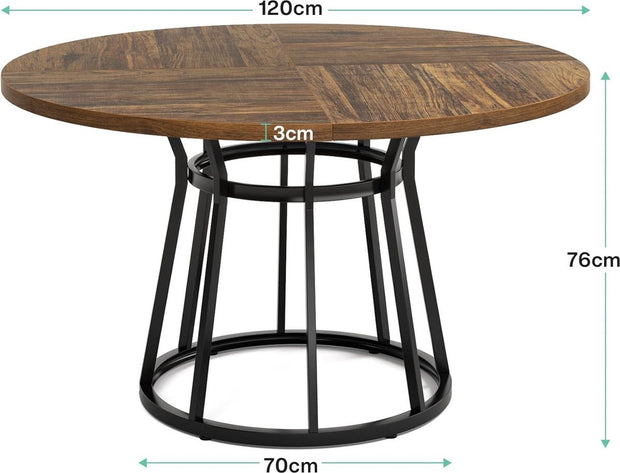 Ronde Eettafel voor 4 Personen - Eettafel met Metalen Onderstel - 120 cm Ronde Keukentafel -  voor Woonkamer - Keuken - Eetkamer - Industrieel - 120 x 120 x 75 cm