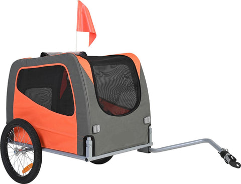 Hondenkar - Fietskar - Koolstofstaal + 600D Oxford stof + PP - Opvouwbaar - 1,44 x 0,72 x 0,8m - Oranje en Grijs - 30kg