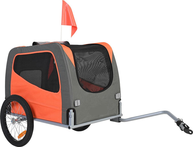 Hondenkar - Fietskar - Koolstofstaal + 600D Oxford stof + PP - Opvouwbaar - 1,44 x 0,72 x 0,8m - Oranje en Grijs - 30kg