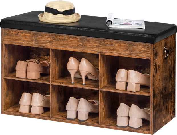 Shoe bench with seat cushion - Shoe cabinet - Hallway bench with storage space - Hallway bench - With 6 compartments
