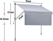 Retractable & Adjustable Sunshade - 78 Inch Sunshade Curtain - Backyard - 86 inch to 122 inch Highest Position - Gray
