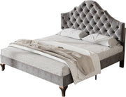 Gestoffeerd bed 90*200 - met lattenbodem en hoofdeinde- Gestoffeerd bed met in hoogte verstelbaar hoofdeinde - Jeugdbed, eenpersoonsbed - Houten lattenbodem, eenvoudige montage - Fluweel - Grijs