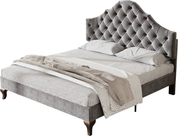 Gestoffeerd bed 90*200 - met lattenbodem en hoofdeinde- Gestoffeerd bed met in hoogte verstelbaar hoofdeinde - Jeugdbed, eenpersoonsbed - Houten lattenbodem, eenvoudige montage - Fluweel - Grijs
