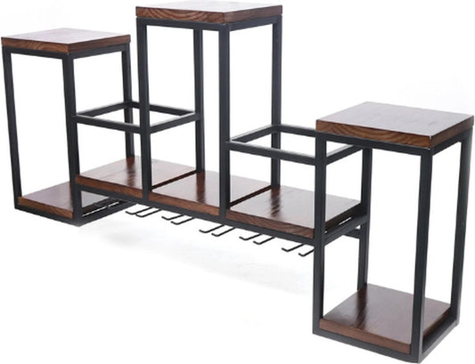 Wall mounted wine rack - Wall wine rack - with glass holder - Metal with wooden shelves - 106cm 20cm 55cm