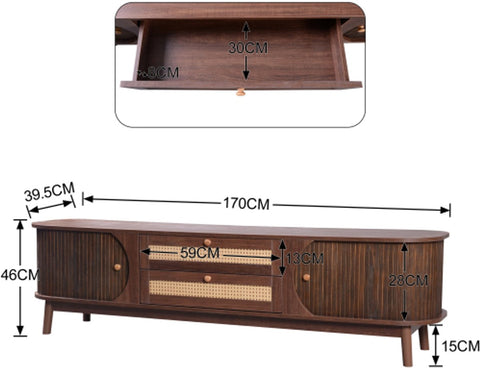 TV-Meubel - van Natuurlijke Houtmix - met Deuren en Lades - TV-Meubel met Rotan Zijkanten - Opbergoplossing - Natuurlijke - Landhuisstijl