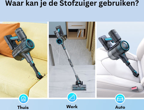 Cordless Stick Vacuum Cleaner - Bagless on Battery - 4 Different Attachments - Handheld Vacuum Cleaner - 380W - 27Kpa