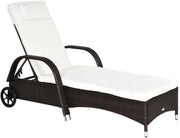 Tuin Rotan Ligstoel - Zonnebed Luxe - Verstelbaar Ligbed - Zonnebedden Ligbedden - Ligbed Tuin - Zomer - Ligbedden - Ligbed Buiten - met Verstelbare Rugleuningkussens 2 Wielen