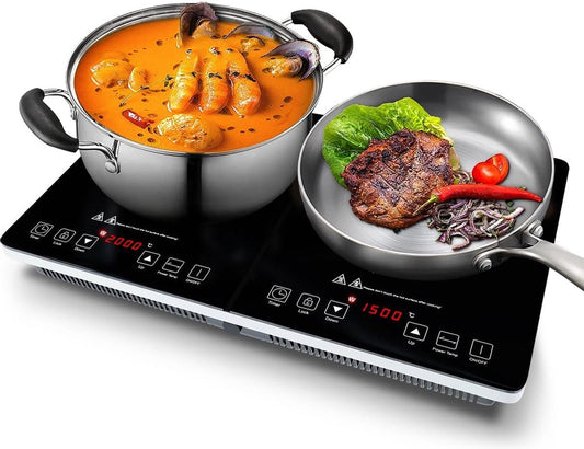 KitchenBrothers Induction Hob - 2 Burners - Freestanding - 1500W + 2000W - Stainless Steel