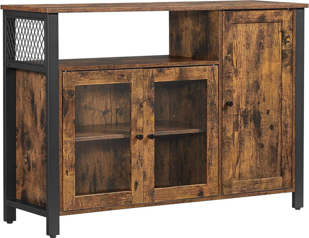 Dressoir, Keukenkast, Opbergkast met 3 deuren voor Woonkamer - Keuken, Eetkamer - 110 x 33 x 75 cm - Industriële stijl - 110 x 33 x 75 cm - Vintage Bruin Zwart