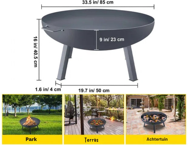 Vuurkorf - Voor buiten - 85 cm Diameter - 2-in-1 Functionele en Ondersteunende