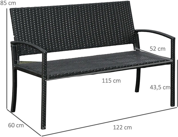 Tuinbank-Rattan Buitenkant-Steel Frame-2 Zitters-Zwart-122 x 60 x 85 cm
