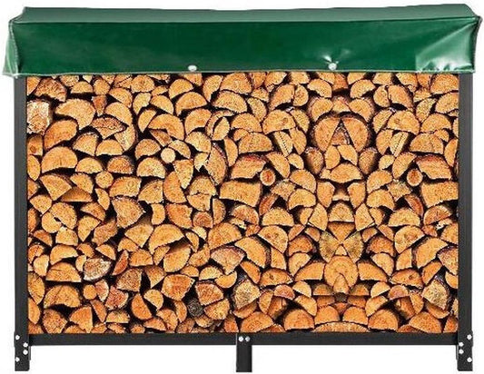 Brandhoutrek Outdoor - Zwart Staal - Houtopslag - Weerbestendig - 590 kg Capaciteit - Snelle Montage – 244 x 36 x 122 cm