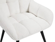 Fauteuil - Stoel - Leesstoel - Eetkamerstoel - eettafel - Teddystof - Zachte stof - Metalen poot - Wit