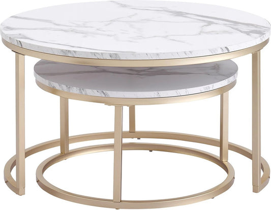 Salontafels - Salontafel Marmer - Salontafel Rond - Ronde Marmeren Salontafel - Bijzettafel - 2 in 1 - Marmer - Goud - Wit