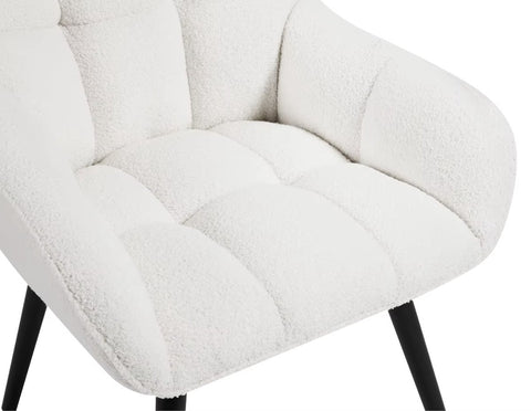 Fauteuil - Stoel - Leesstoel - Eetkamerstoel - eettafel - Teddystof - Zachte stof - Metalen poot - Wit