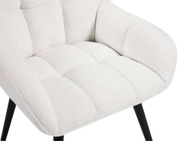 Fauteuil - Stoel - Leesstoel - Eetkamerstoel - eettafel - Teddystof - Zachte stof - Metalen poot - Wit