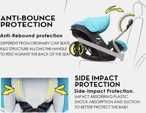 Kinderwagen - Kinderwagen - Bedje - Buggy - Autostoel - Opvouwbaar naar autostoel - RVS frame - Grijs - Zwart